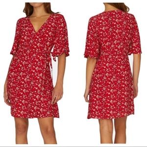 Sanctuary Red Floral/Girl On Fire Faux Wrap Dress